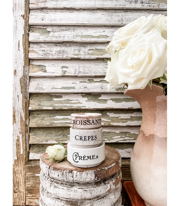 Antique English- Ironstone Mini riser stack of 3 w/Croissants, Crepes, Creme transfers - An Instant Collection - LTD